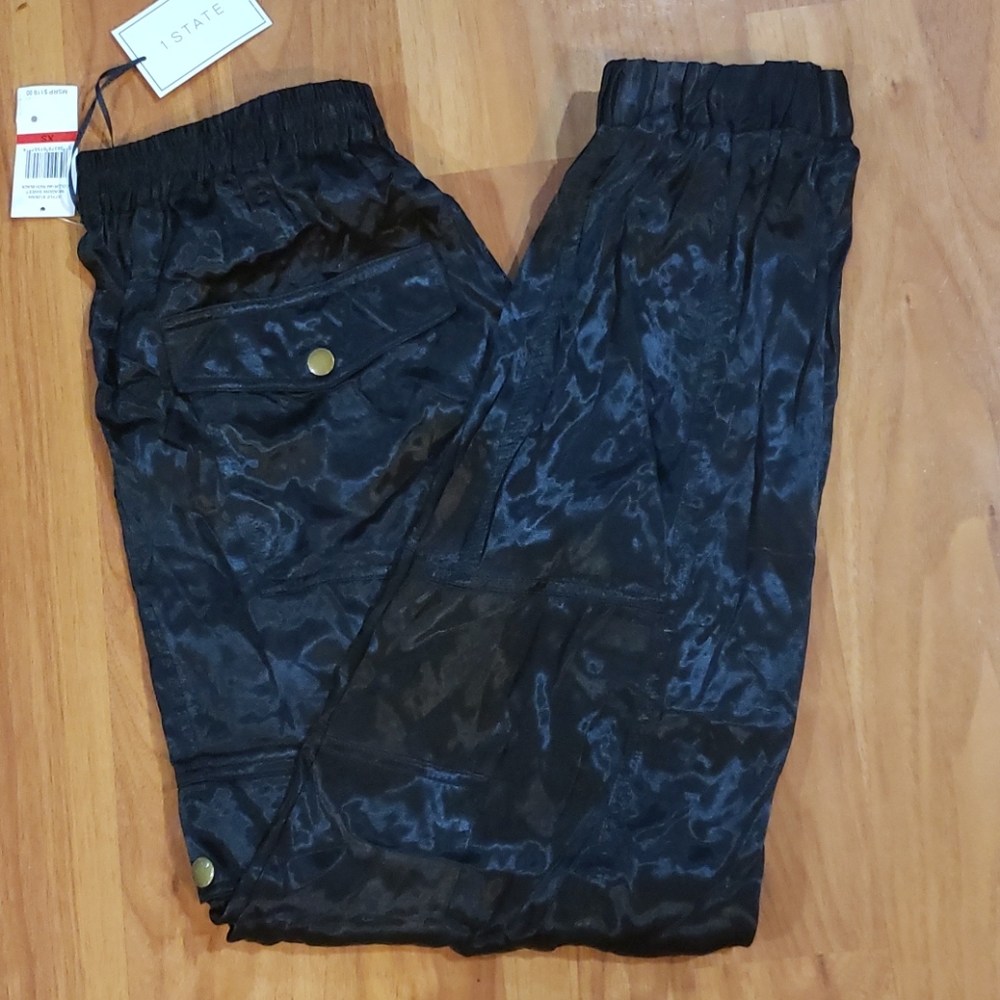 1.STATE Satin Cargo Jogger Black pants